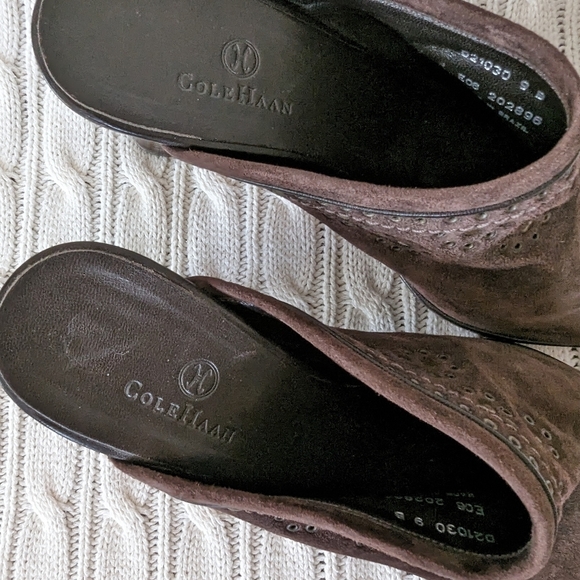 Cole Haan Leather Mules Slip On Heels Shoes 9 Brown Studded‎ Grommets - Picture 12 of 14